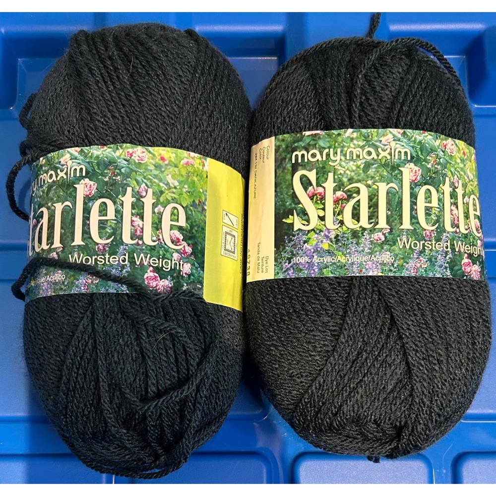 Mary Maxim Starlette Worsted Yarn 2 Skeins Dark Azure 284.132 Blue Acrylic